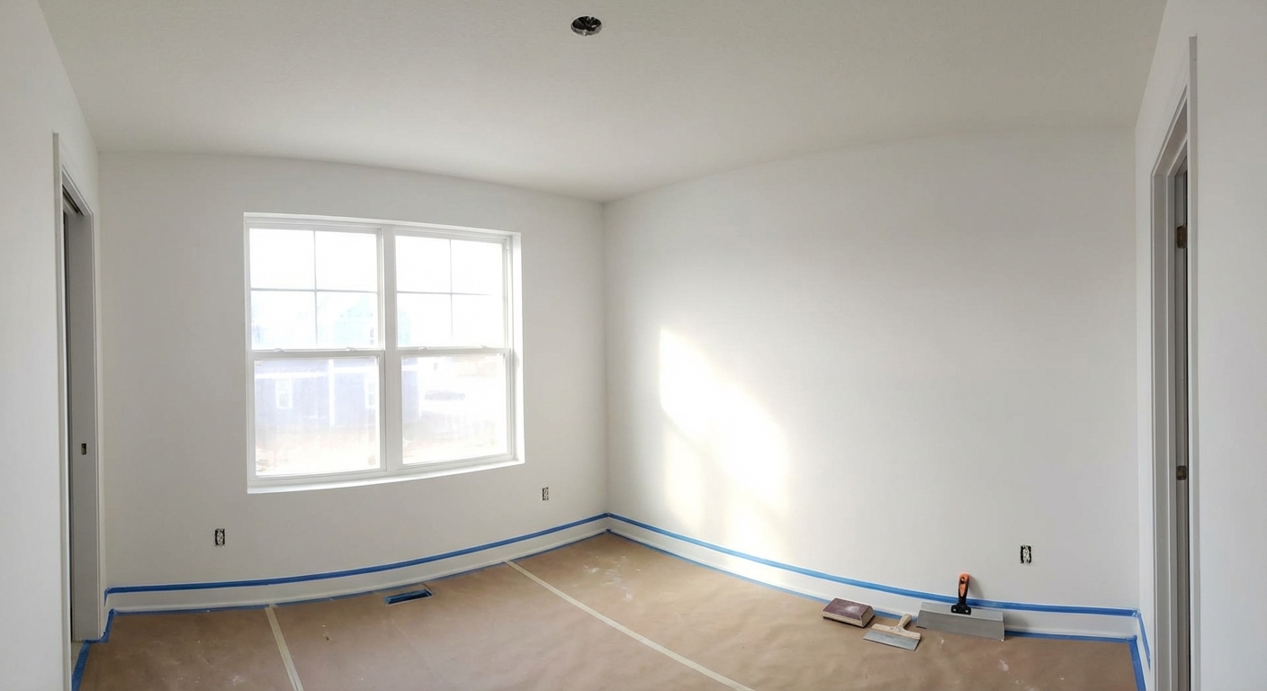 Freshly finished drywall ready for paint